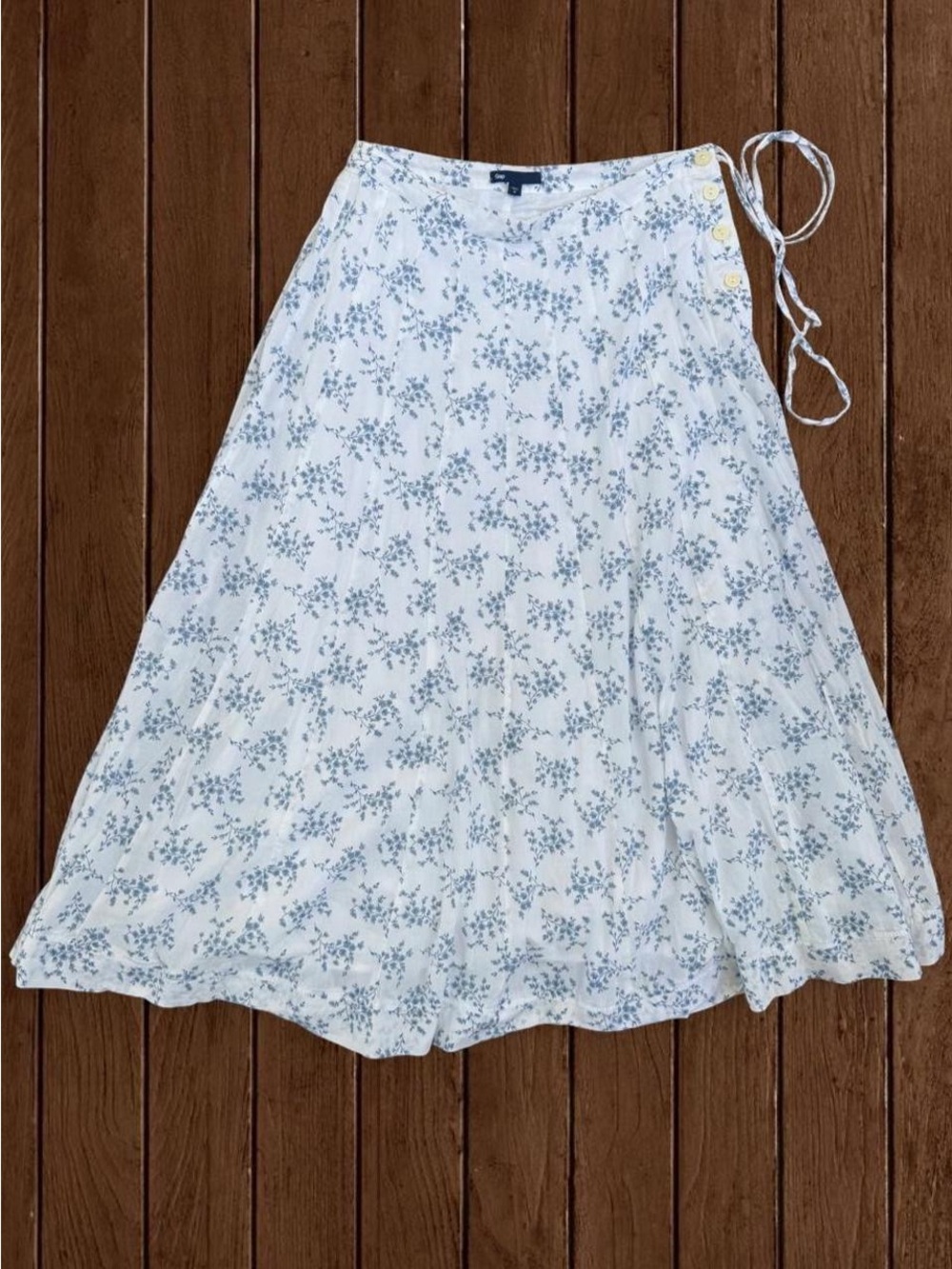 GAP Blue Floral 100% Cotton Wrap Midi Skirt - Sz 2 Summer 2009
